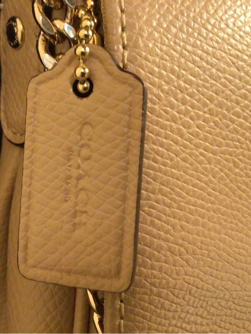 COACH / Beige Mini Ruby Leather Crossbody Bag with Gold Chain & Leather Strap - Picture 8 of 14